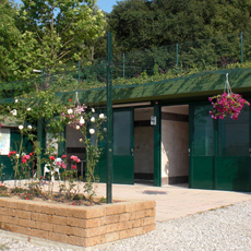 Bathing area with men's, women's, and handicapped-access bathrooms and 3 showers