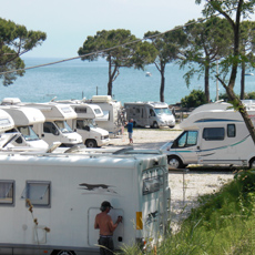 Panorama of the camper camp-site with a view overlooking Lake Garda